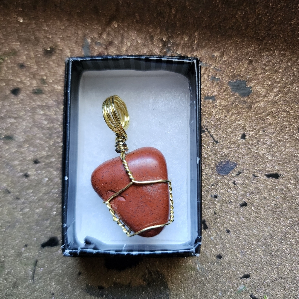 Gold Wire Wrapped Brown Stone Pendant